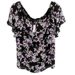 White House Black Market Women's Off the Shoulder Flounce Sleeve Blouse XL Black